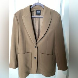 over sized zara blazer. padded shoulders. brown with an olive tone.